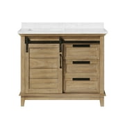 OVE Decors Edenderry 42 in. Single Sink Bathroom Barn Door Vanity with Cultured Marble Countertop, Rustic Almond Finish, Black Hardware and Power Bar