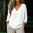 thumbnail image 2 of Tnhcen Women's 60% Cotton 40% Linen Long Sleeve Top, Loose Fit V-Neck Pullover Blouse, Casual Comfortable Tunic Shirt, Plus Size S-5XL, Soft Breathable, 2 of 6