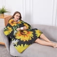 thumbnail image 5 of Oversized Wearable Blanket Hoodie,Black Sunflower White Flower Pattern Sherpa Blanket Hoodie with Super Pockets,Super Warm Fuzzy Pullover for Women & Men, 5 of 6