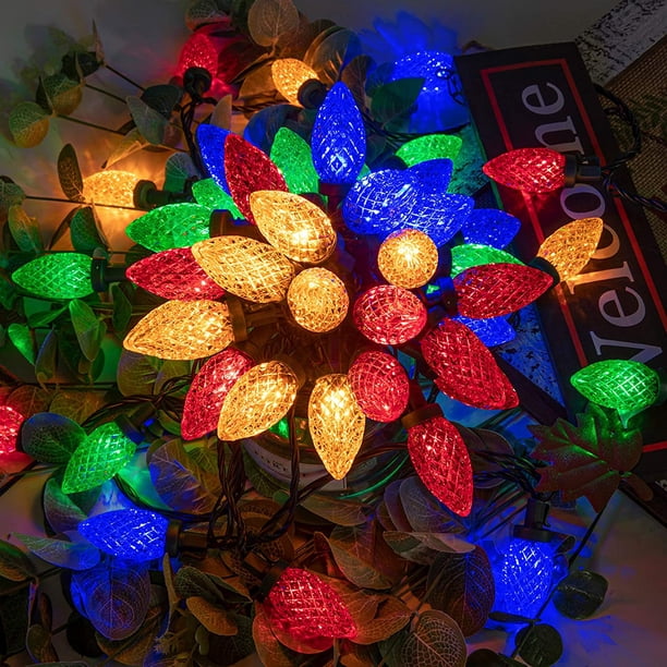 Cadena de luces navideñas con enchufe, cadena de luces con luces parpadeantes de hadas, 8 modos, función de temporizador, resistente al agua, elástica para exteriores, bodas, fiestas, decoración navi