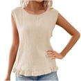 thumbnail image 1 of Timegard Womens Tank Tops Round Neck Ruffle Solid Color Sleeveless Tee Casual Tunic Top for Leggings, 1 of 6