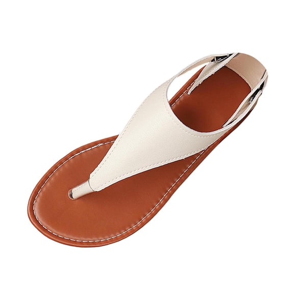 KIJBLAE Women's Plus Size Solid Color Clip Toe Flat Sandals, Minimalist Casual Design, Lightweight Comfortable Outdoor Beach Shoes White 43