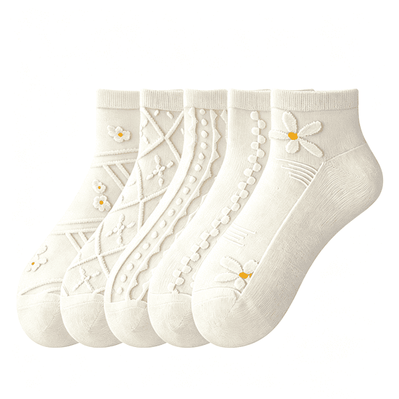 5 Packs Lace Sheer Socks for Women, Summer Ultra Thin Cool Crystal Silk Stockings, Soft Breathable Cotton Bottom Transparent Ankle Socks for All Shoes Daily Wear