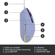 Logitech G203 Wired Gaming Mouse, 8,000 DPI, Rainbow Optical Effect LIGHTSYNC RGB, 6 Programmable Buttons, Lilac