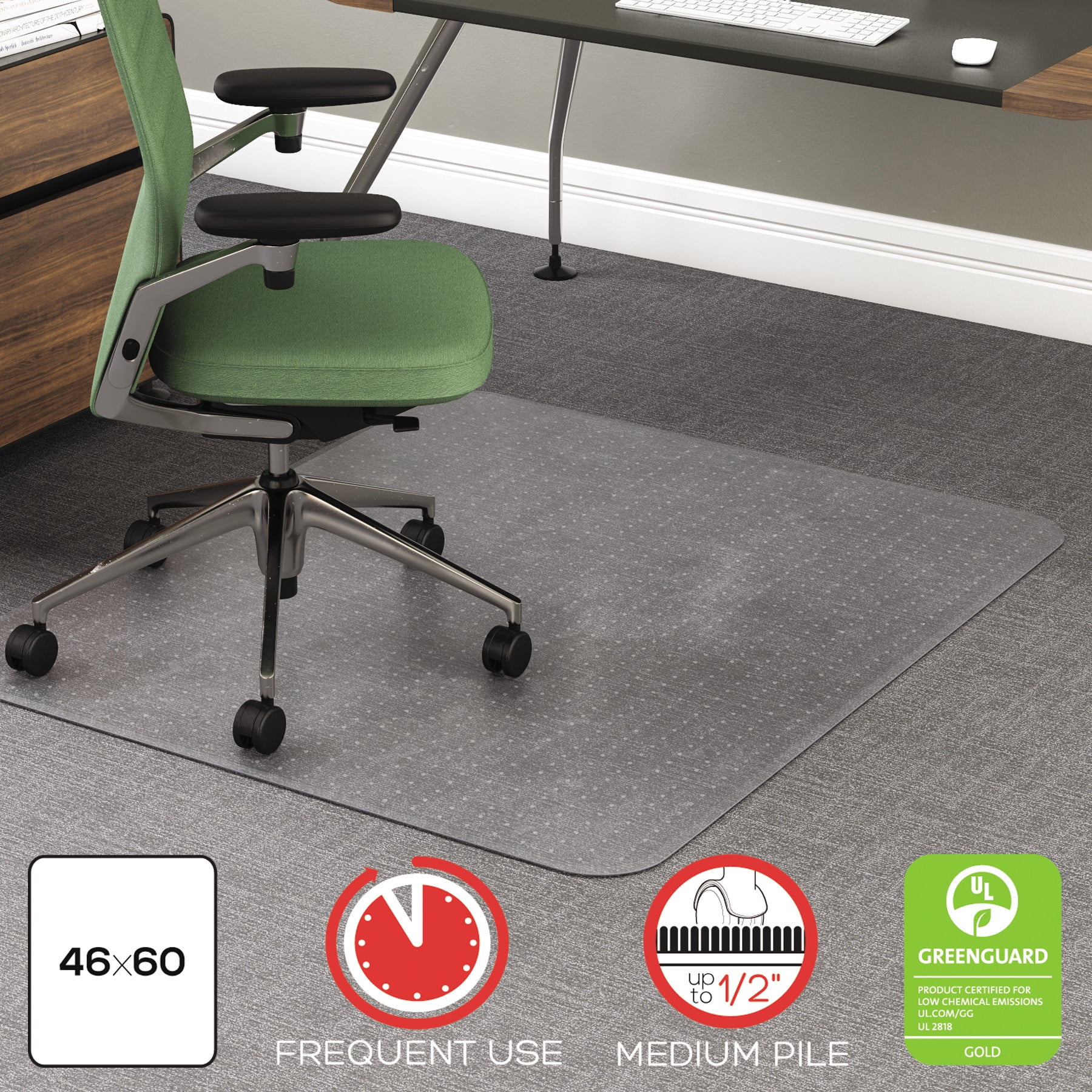 deflecto RollaMat Frequent Use Chair Mat for Medium Pile Carpet, 46 x