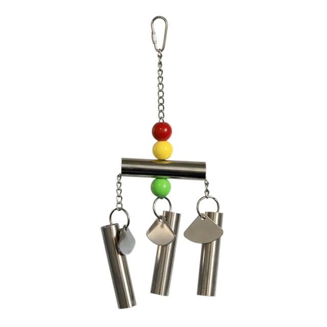 CIMAXIC Stainless Steel Bell Bird Toy for Medium and Large Sized Parrot and Squirrel (Random Beads Color),10.63"X3.15"X0.67"