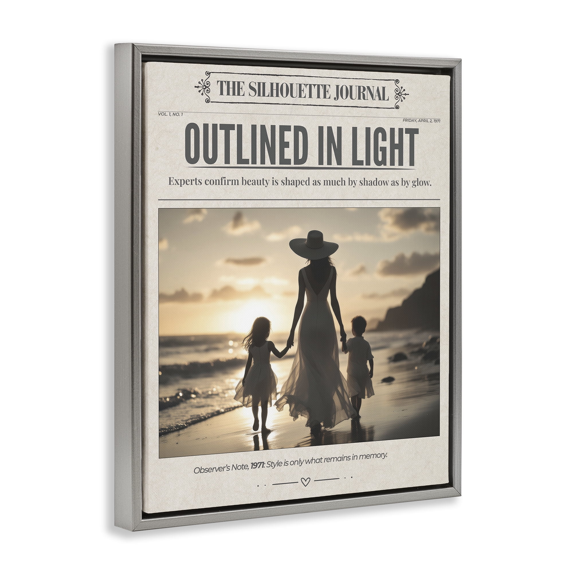 Stupell Industries Outlined In Light Newspaper Gray Framed Floater Canvas Wall Art, design by A Barefoot Stylist