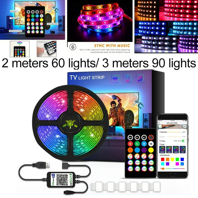 Fancy LED Strip Lights 5050 RGB Music Sync Bluetooth for Rooms TV Bar  Remote 2 Meters 60 Lights