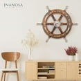 thumbnail image 2 of Inanosa 18" Premium Nautical Wooden Ship Boat Wheel | Captain Pirate Ship's Wheel With Brass Handle | Home Décor Wall Sculptures, 2 of 5