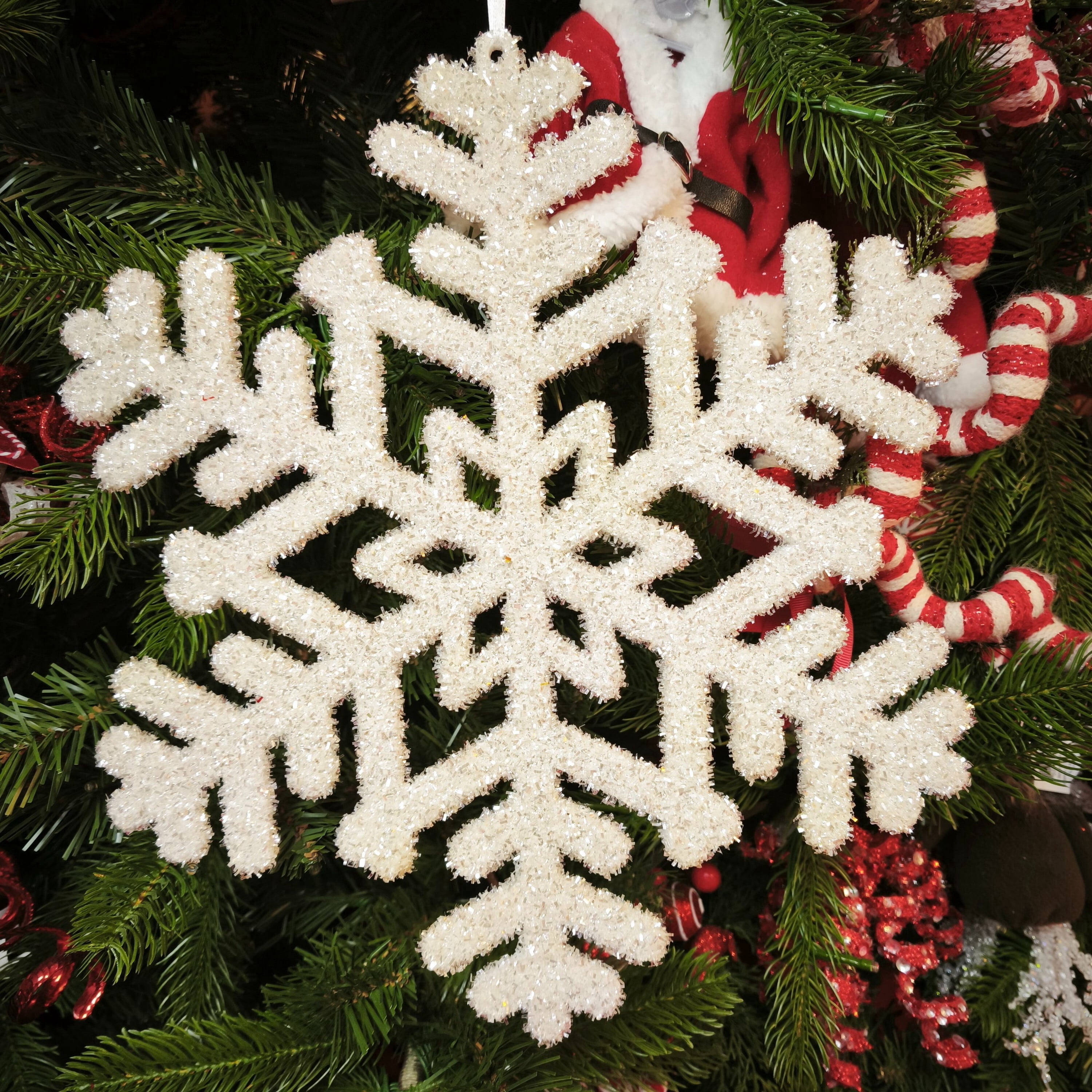 White Jumbo Tinsel Snowflake Christmas Ornament, 14", by Holiday Time