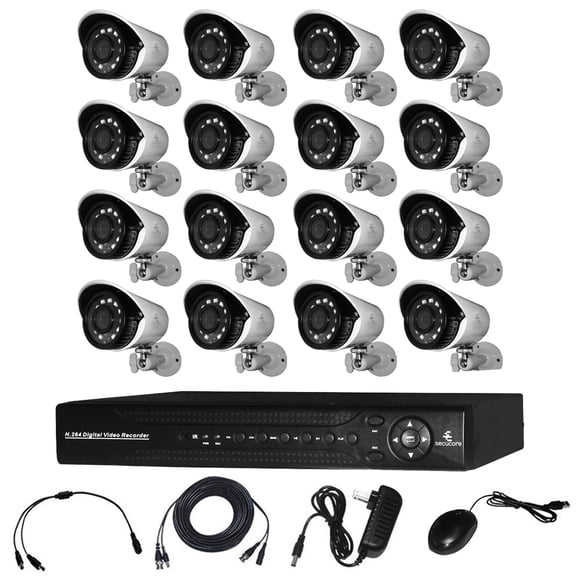 Kit CCTV 16 Cámaras Exterior Angulo Amplio Video HD 1080p Secucore