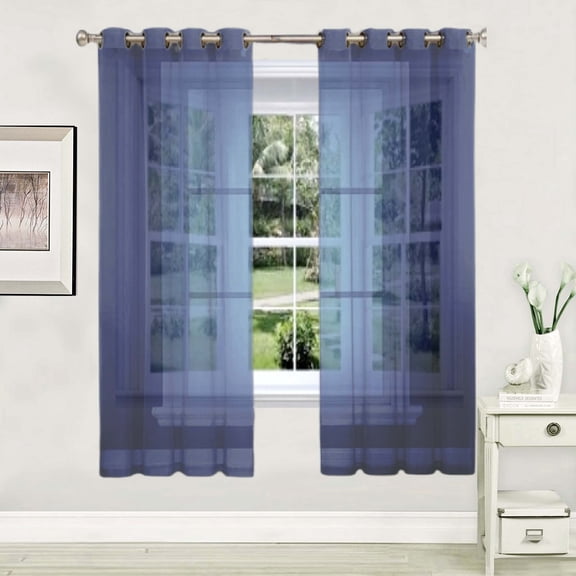 Gorgeous Home Linen 2 Panel Solid Navy-Blue Design Voile Sheer Window Curtain 8 Grommets 55" W X 63" L