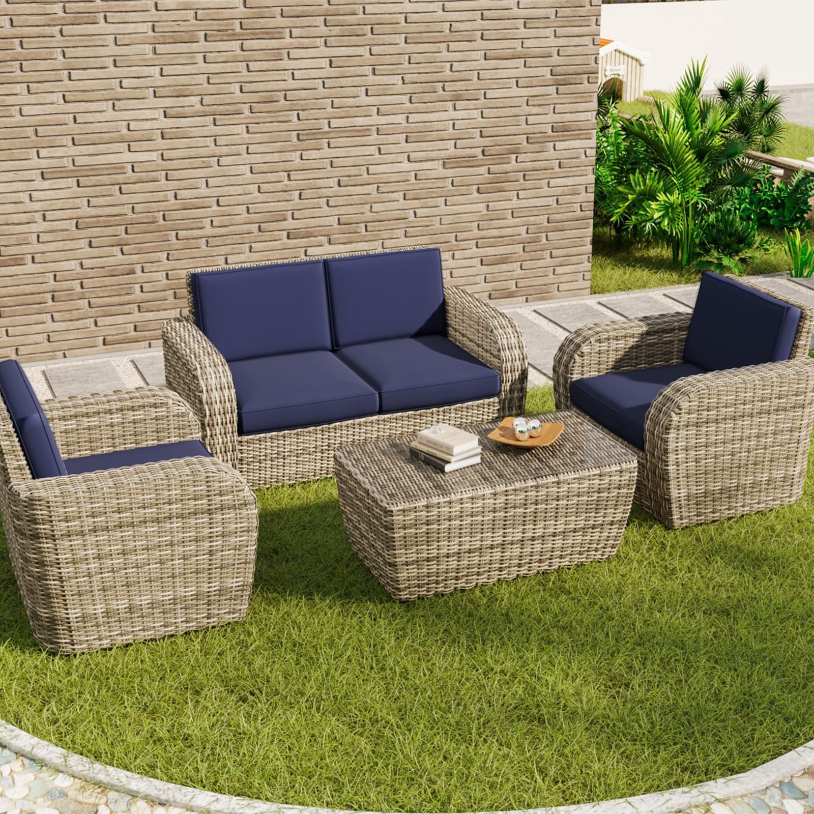 Outdoor Cushion Covers 4 Pack Waterproof&Fade Resistant Zipper Patio Furniture Cushion Covers for Couch, Sofa, Chair, Replacement Covers Only