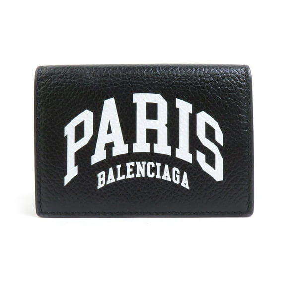 Pre-Owned BALENCIAGA Tri-fold Wallet Leather Black Men's Women's 55908g (Good)