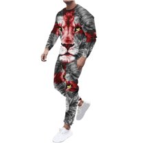 Men's Casual Athletic Tracksuit Long Sleeve Sweatsuit Set 3D Print Casual Shirt and Sweatpant Set 2 Piece Outfits