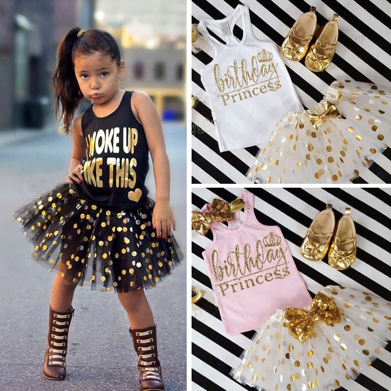 Toddler Kids Girls Short Sleeve/Sleeveless Tutu Dress Romper Skirt Outfits Sets 