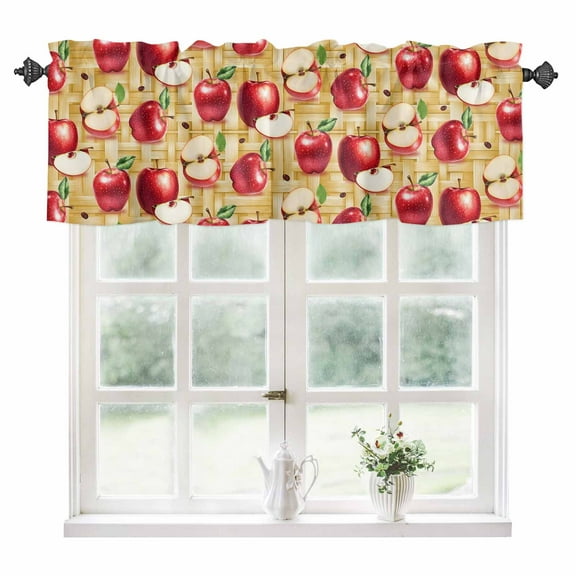 Red Apples Kitchen Valances for Windows 54x18 Inch Kitchen Curtains Valances Rod Pocket Yellow Weave Fruits Country Rustic Bathroom Window Valances for Window Treatment Decor