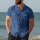 thumbnail image 1 of Ceisia Men's Relaxed Fit Short Sleeve Turndown Collar Slub Linen Shirt with Dual Chest Pockets Navy XXXL Gifts, 1 of 9
