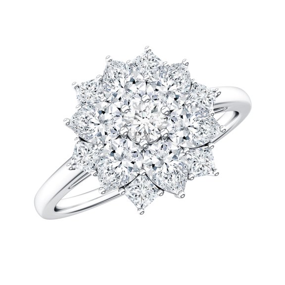 Rosec Jewels Cubic Zirconia Flower Engagement Ring for Women - AAAA Quality Certified - Statement Ring - with Jewelry Box, 925 Sterling Silver, US 4.00