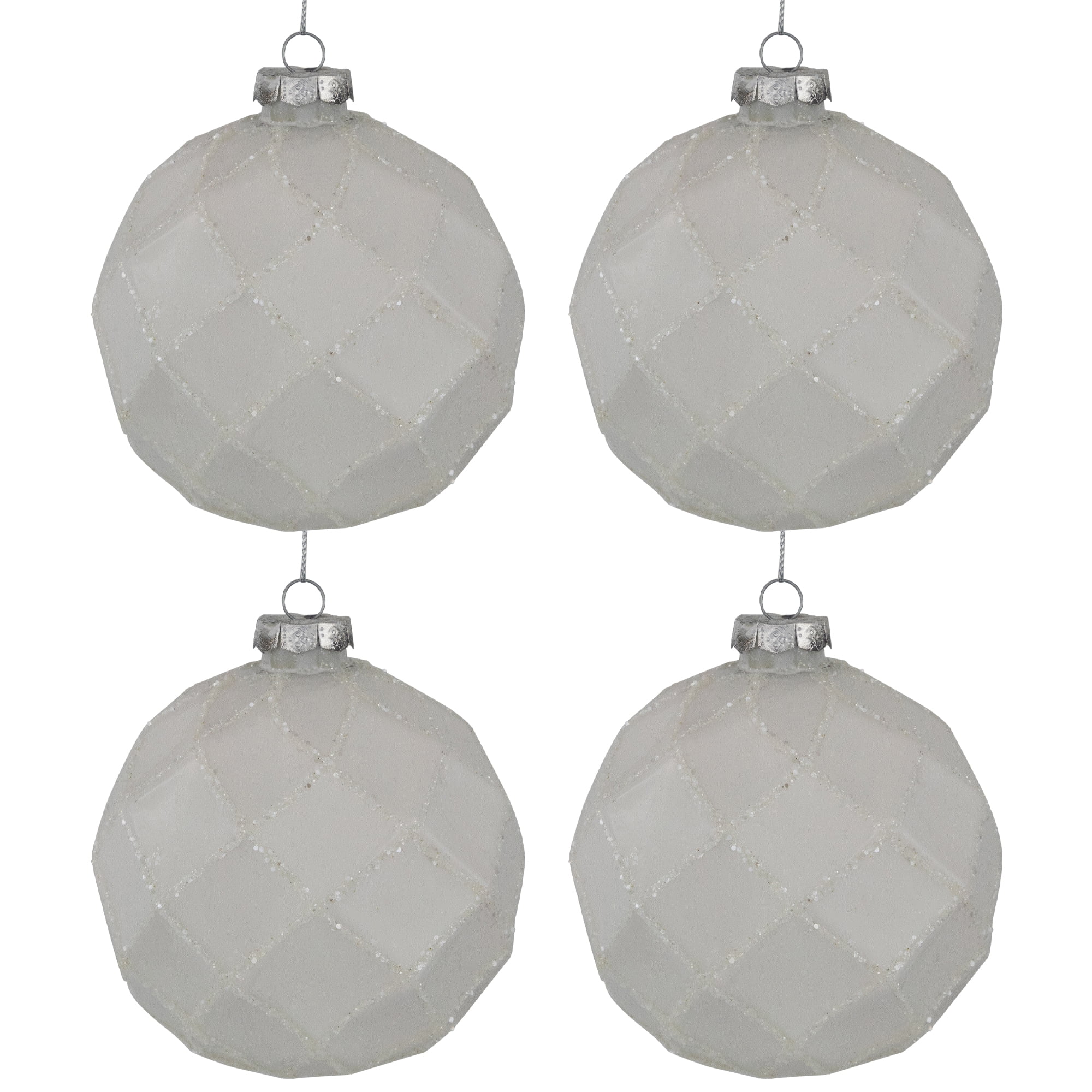 4ct Glittered White Christmas Glass Ball Ornaments 3.75" (95mm)