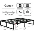 thumbnail image 3 of Lutown-Teen 16 inch Bed Frame Queen Size Heavy Duty Steel Slat Support Metal Platform Queen Bed Frame No Box Spring Needed, Easy Assembly, Black, 3 of 6
