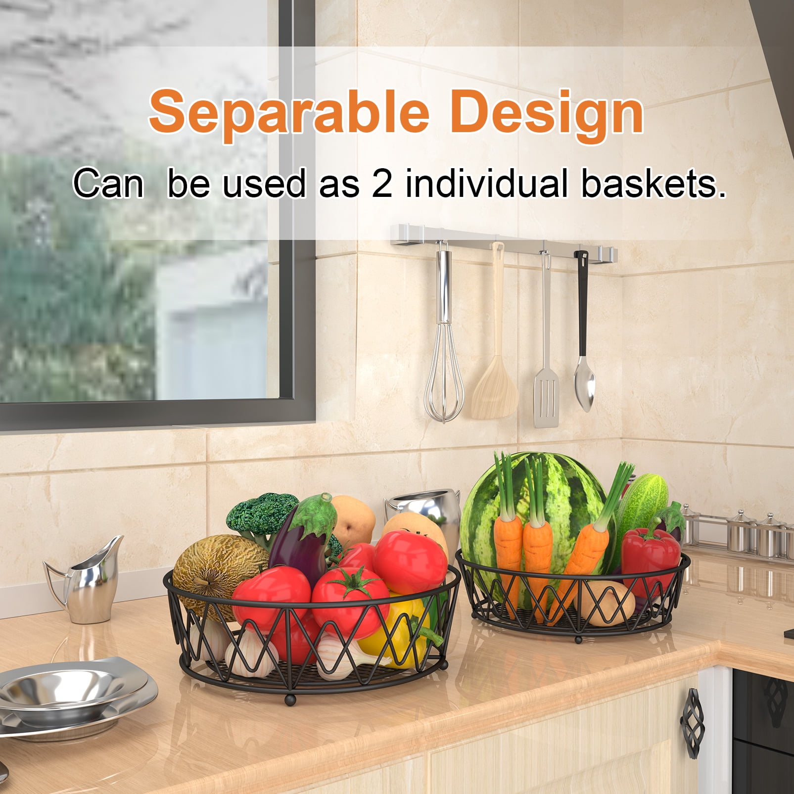 perfk Fruit Basket 2 Tier Bowl Holder for Kitchen Vegetable Storage Fruit Stand for Counter Dining Room Countertop Coffee 