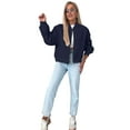 thumbnail image 4 of Womens Jackets Spring Fashion Cute Jacquard Coats Zip Up Jackets Dressy Casual Dark Blue S, 4 of 9