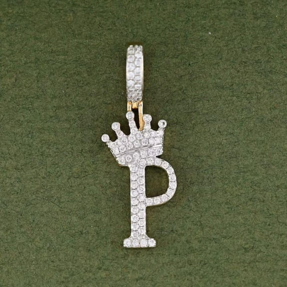 Iced Out Diamond Hip Hop Bling Rapper Statement Custom Unique P Letter Charm Pendant 14K Yellow Gold Plated Initial Name Alphabet Letter Pendant 925 Sterling Silver Handmade Jewelry Birthday