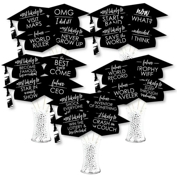 Big Dot of Happiness Hilarious Black and White Grad - Best is Yet to Come - Graduation Party Photo Booth Props or Table Toppers - 20 Count
