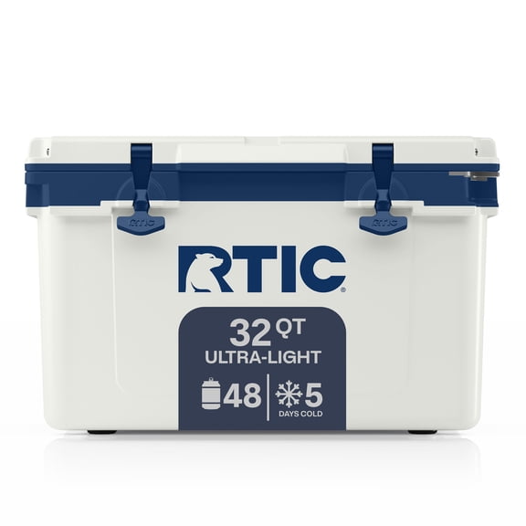 RTIC 32 Qt 48-Can Ultra-Light Ice Chest Cooler, Cool Grey & Navy