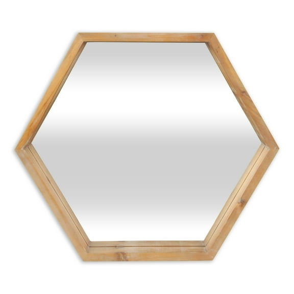 Contemporary Home Living 23.5" Brown Wooden Hexagonal Framed Wall Mirror
