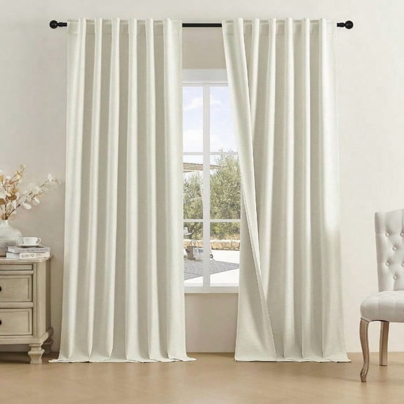 Cream Beige Curtains For Bedroom 102 Inch Long 2 Panel SetBack Tab Loop Pocket Hook Belt Thermal Insulated Bedroom Draperies Window Treatment Panels For Living Room50 X 102 Inch