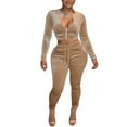 thumbnail image 4 of Ashirexll Two Piece Sets for Women, Womens 2 Piece Outfits, Stylish Pocket V Neck Casual Solid Color Long Sleeve Top and Pants Set, 4 of 7