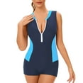 thumbnail image 3 of Womens One Piece Rash Guard Sleeveless Zipper Swimsuit Athletic Boyleg Bathing Suit for Surfing Swimwear Built in Bra Blue L, 3 of 5