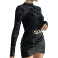 thumbnail image 3 of Womens Lace Mesh Long Sleeve Top Floral Sheer See Through Tops Mock Neck Shirts Party Club Night Blouses Black L, 3 of 9