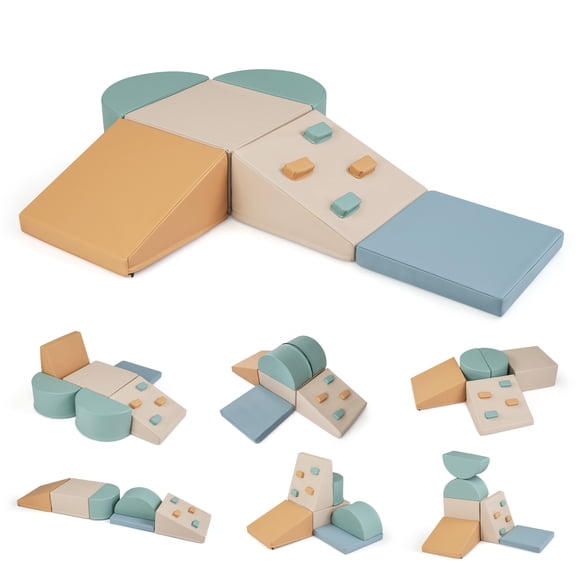 Costway 6PCS Foam Climbing Toys for Toddlers, Climbing Toys with EPE Foam, PU Leather Cover Multicolor
