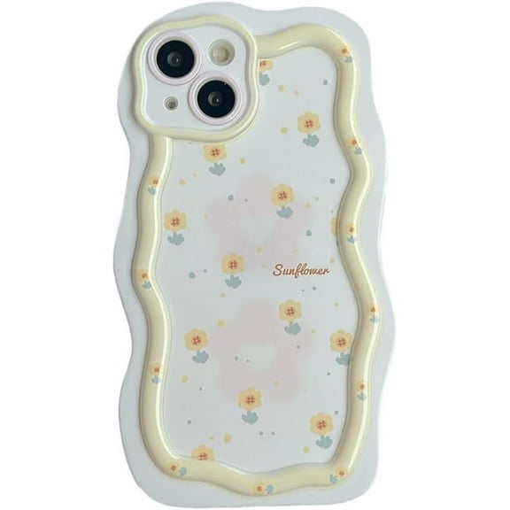 Cute Small Sunflower Flowers Wavy Frame Soft Phone Case Compatible with iPhone Case (White,iPhone 13 Pro)