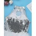 thumbnail image 6 of renvena Kids Girls Sleeveless Mock Neck Shiny Sequins Mesh Splice Leotard Ballet Dress Dancewear White 12, 6 of 7
