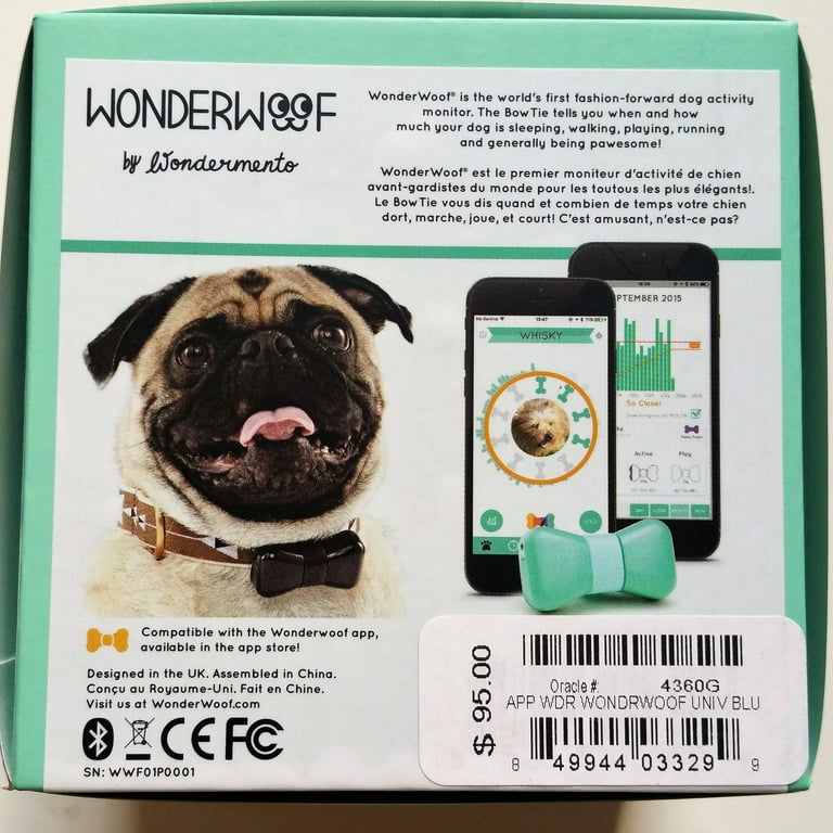 WonderWoof Smart BowTie Activity Monitor for Dogs W Bluetooth Aqua