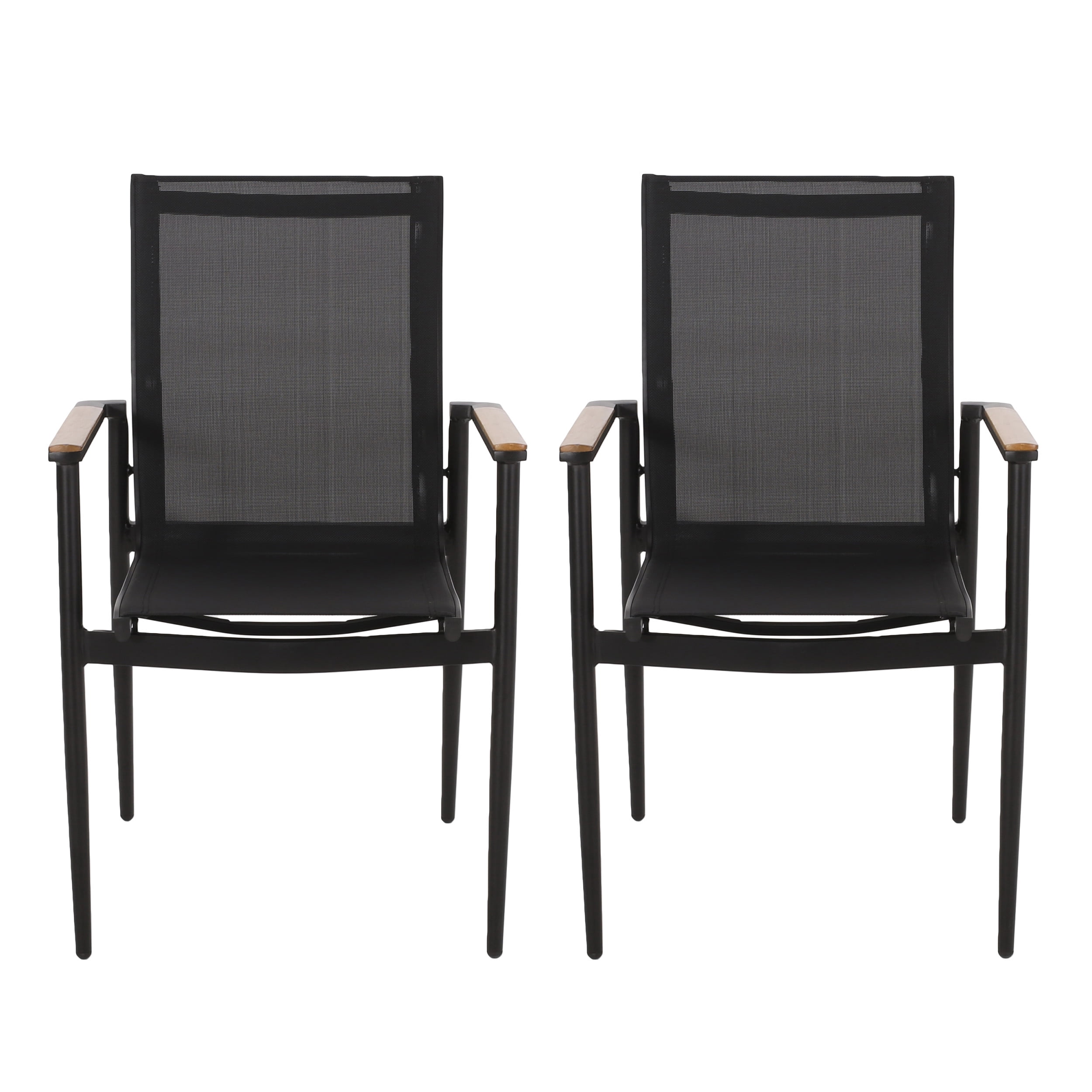 Benfield Mesh and Aluminum Outdoor Dining Chairs, Black and Natural, Set of 2