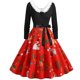 thumbnail image 1 of Vestido oscilante de manga larga con estampado navideño para mujer, vestido Retro con escote en V peludo y retazos Fridja  NMB4213, 1 of 5