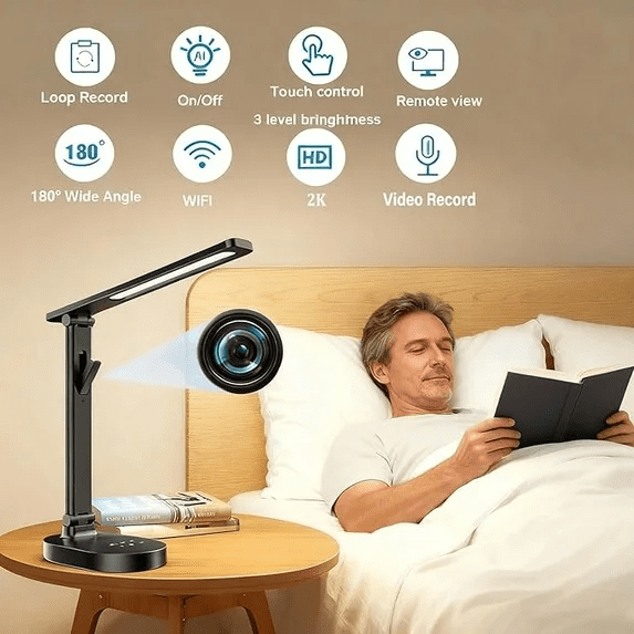 Smart WiFi Baby Monitor with Camera, Eye-Care Desk Lamp with 5 Brightness, Baby Monitors 2k HD, 2-Way Talk, 2.4 GHz Motion Detection Indoor Camera for Baby/Elderly/Pet