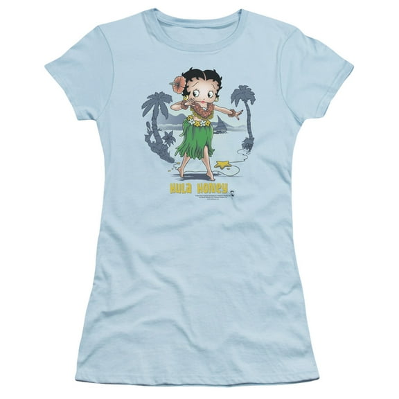 Betty Boop Hula Honey S/S Junior Women's T-Shirt Sheer Light Blue