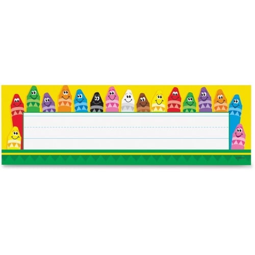 Trend Colorful Crayons Name Plates 36 / Pack - 9.5' Width x 2.9' Height - Rectangular Shape - Assorted