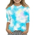 thumbnail image 2 of Drmagiyhm Sky Blue Girls 3/4 Sleeve Tops Size 10-12 Casual Floral Print Shirt Stretchy Cute T Shirt Girl Fall Winter Crewneck Tees 4-5 Years, 2 of 5