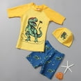 thumbnail image 2 of Edvintorg Summer Kids Swimwear Boys Cute Dinosaur Print Short Sleeved Top+Swim Trunks+Hat Swimming Suits 3 Piece Swimsuit 1-8 Years Toddler Boy Swimsuits, 2 of 3