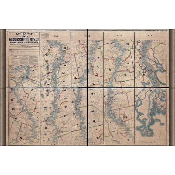 24"x36" Gallery Poster, map of lower Mississippi River 1863