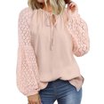 thumbnail image 1 of Top casual de mujer de manga larga con cuello redondo y empalme de encaje con lazo para primavera y otoño Rosa S, 1 of 5