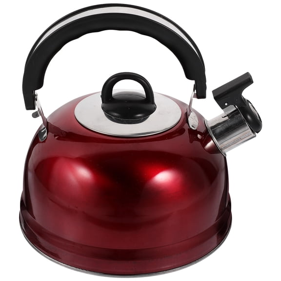 HONMEET Red Stainless Steel Whistling Tea Kettle with Comfortable Grip for Home Kitchen Use, and Easy to Clean