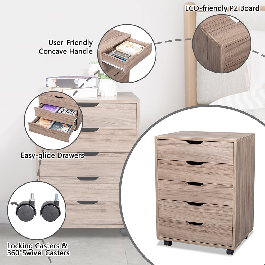 Lowestbest Five Drawer Storage Cabinet, Kitchen Cart Cabinet on Wheels, Beige Lowestbest Five Drawer Storage Cabinet, Kitchen Cart Cabinet on Wheels, Beige